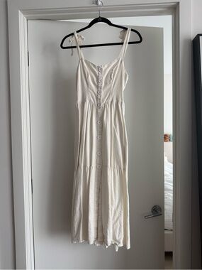 Urban Outfitters White Button-Front Tie-Shoulder Maxi Dress